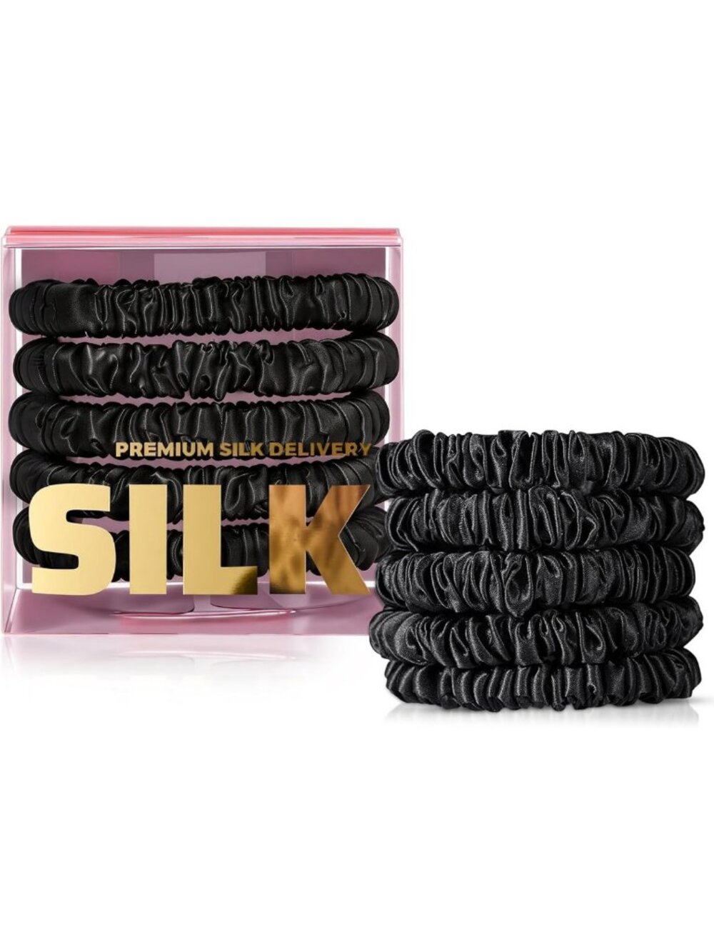 Silk Hair Scrunchies 5 Pack - Mulberry Silk Ties for Thin Hair, Soft & Durable